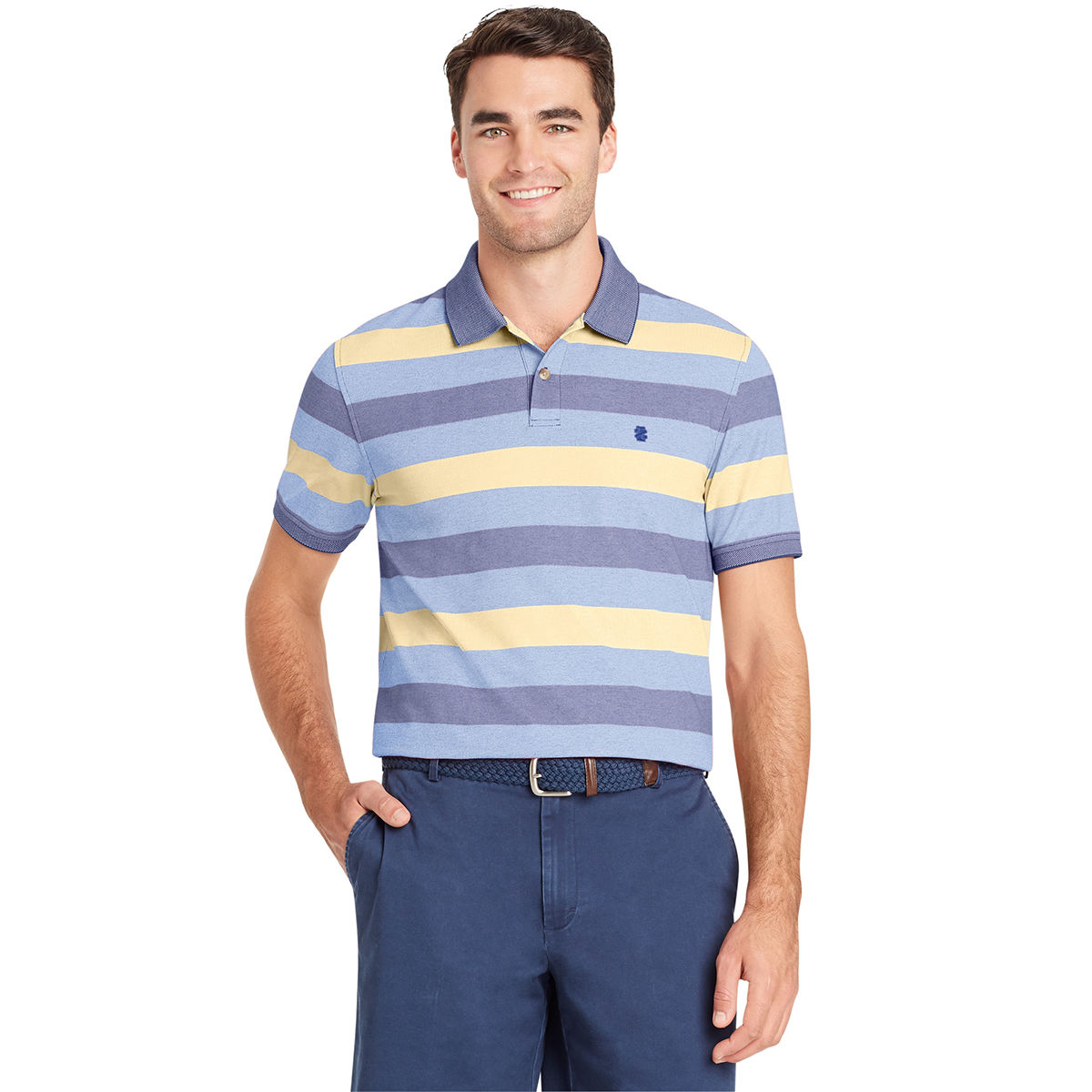 Izod Men's Advantage Performance Stripe Short-Sleeve Polo Shirt - Yellow, M