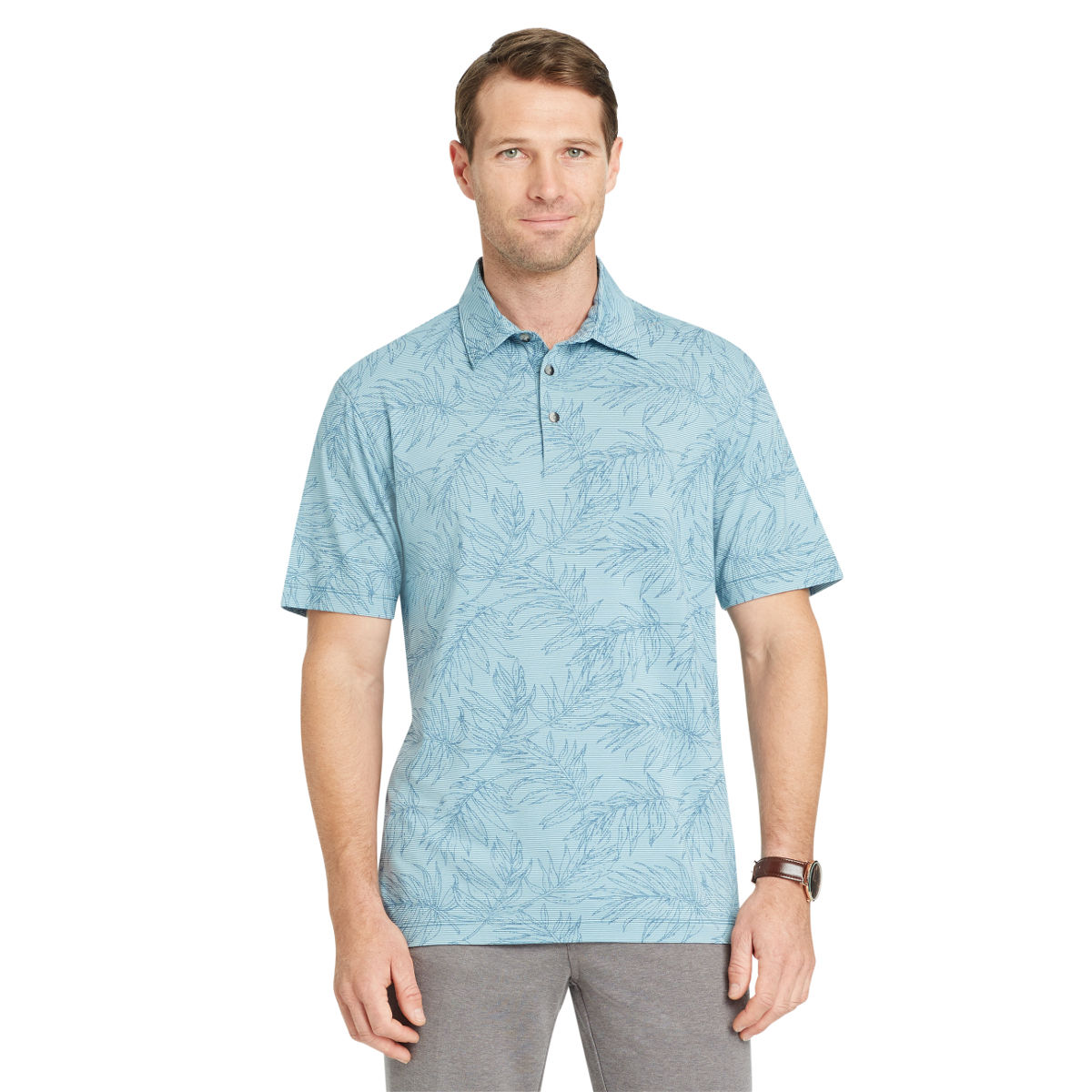 Van Heusen Men's Air Print Self-Collar Short-Sleeve Polo Shirt - Blue, XL