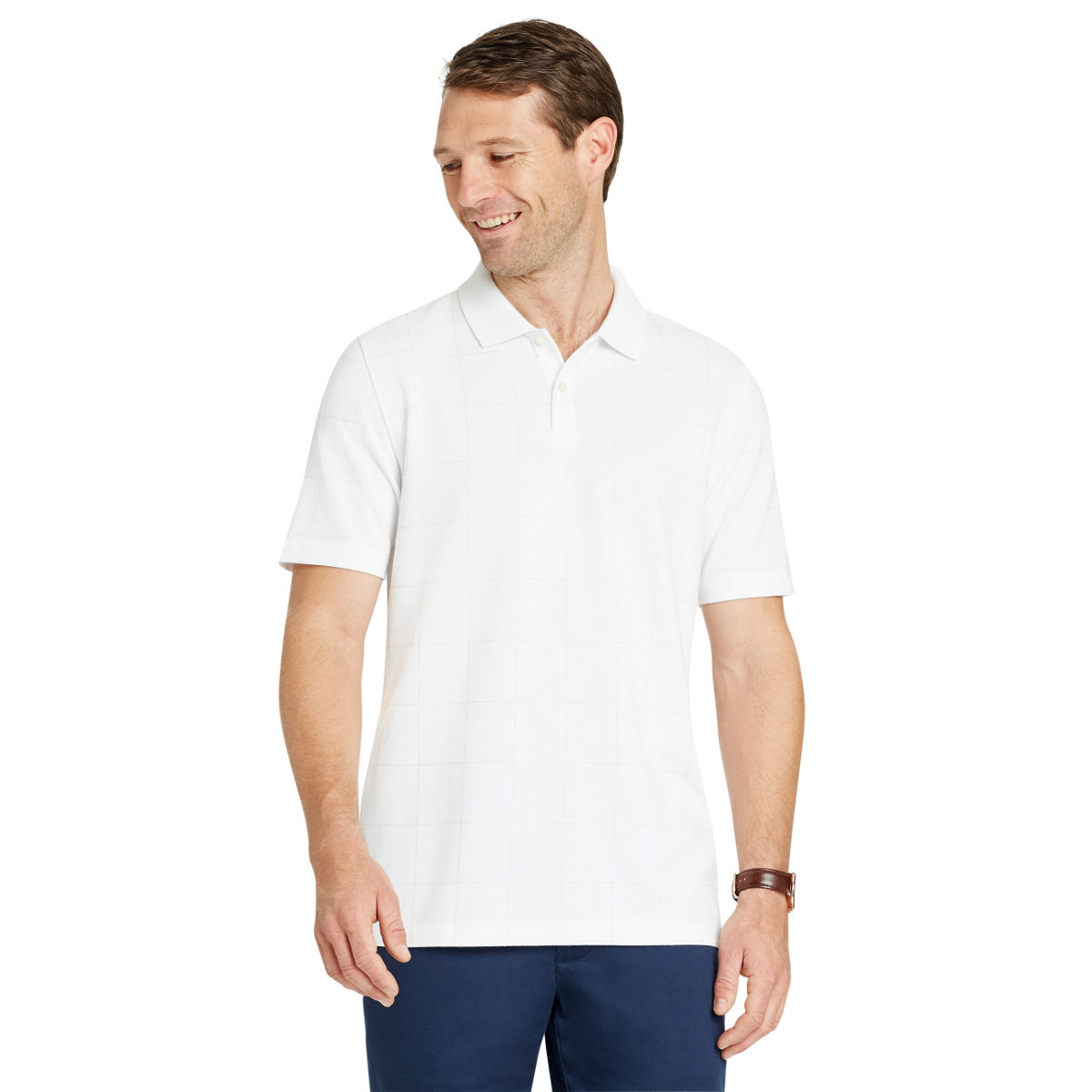 Van Heusen Men's Flex Print Windowpane Short-Sleeve Polo Shirt - White, L