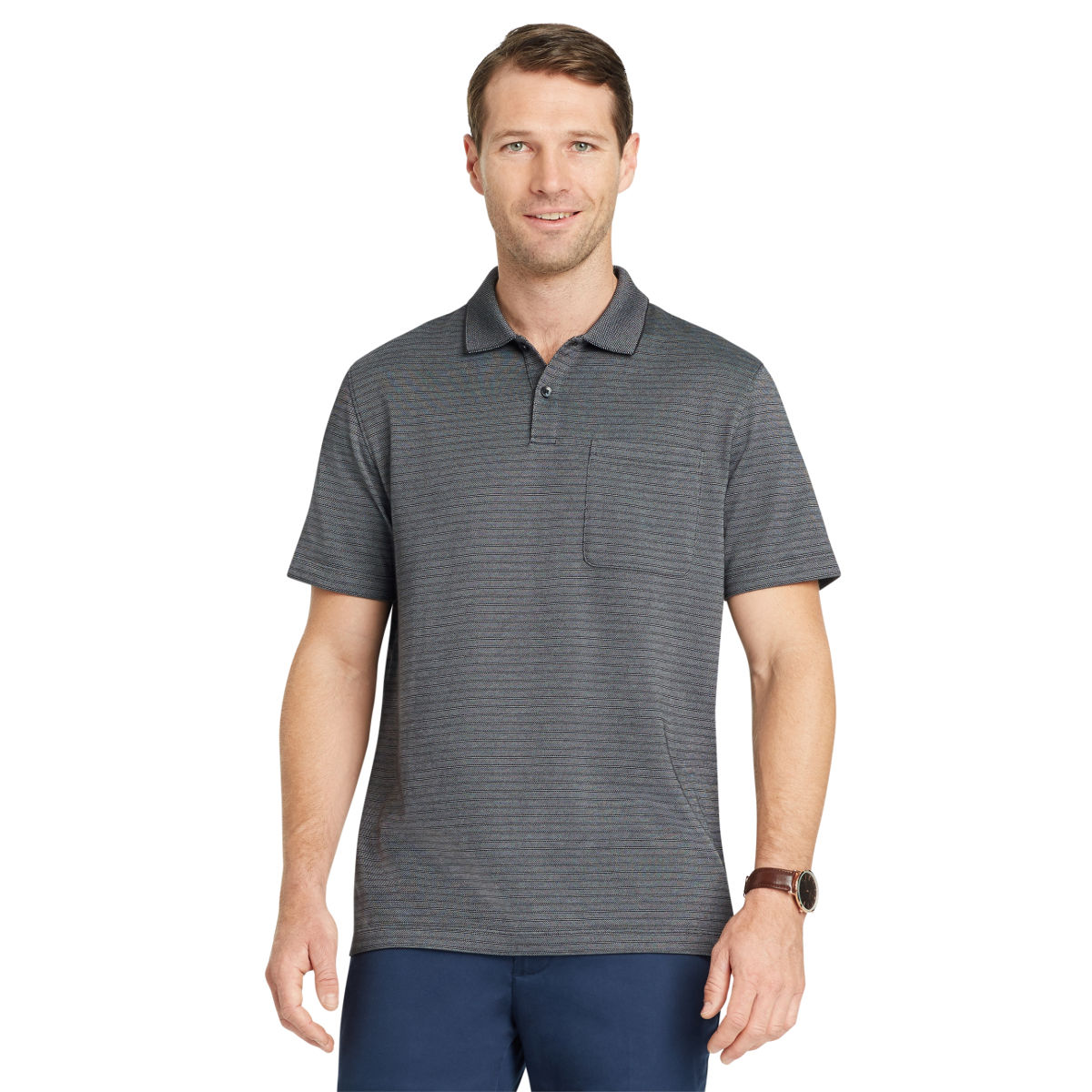 Van Heusen Men's Flex Jacquard Stripe Short-Sleeve Polo Shirt - Black, XL