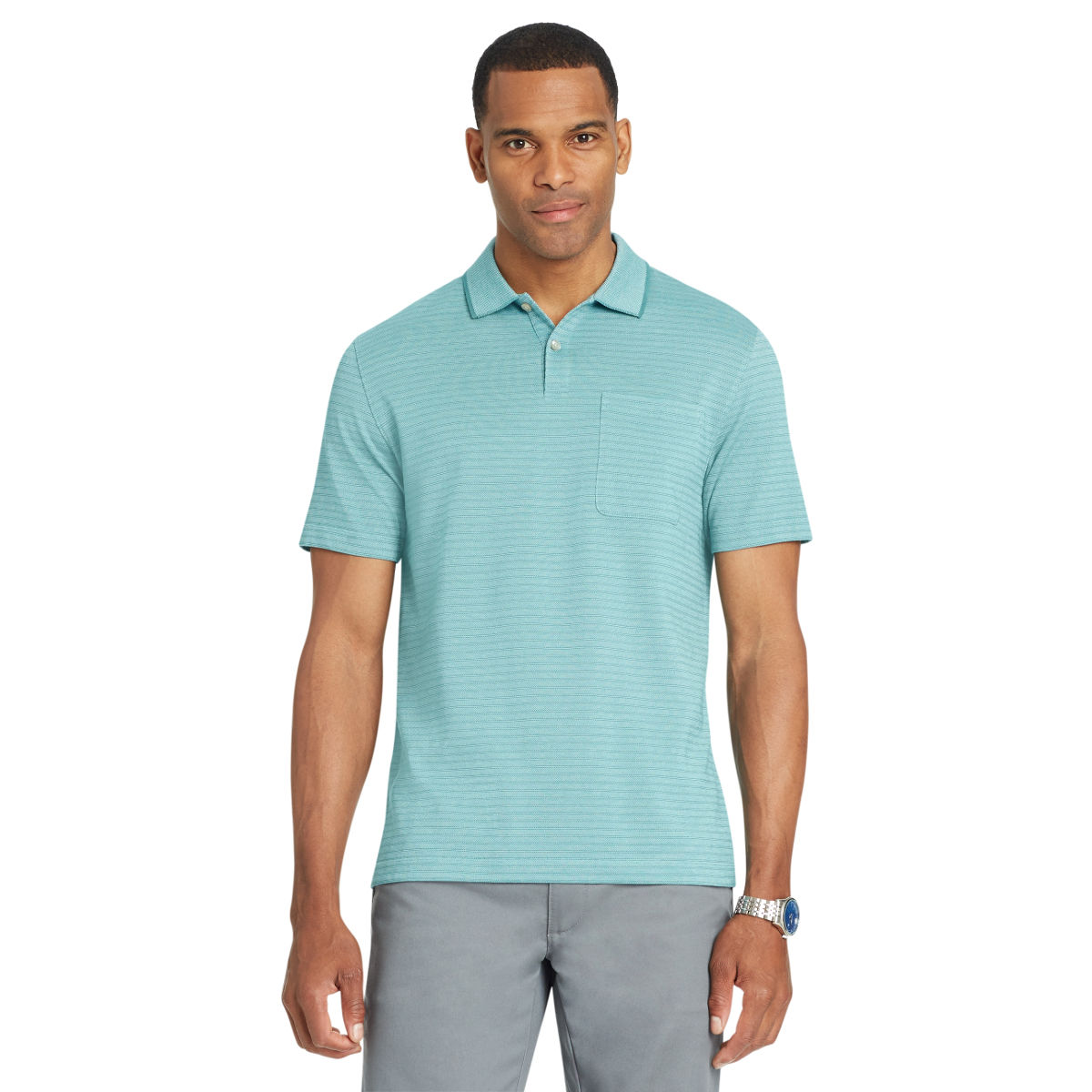 Van Heusen Men's Flex Jacquard Stripe Short-Sleeve Polo Shirt - Green, M