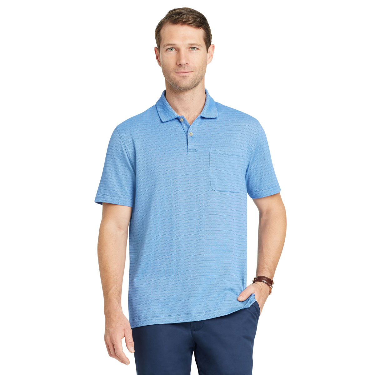 Van Heusen Men's Flex Jacquard Stripe Short-Sleeve Polo Shirt - Blue, L