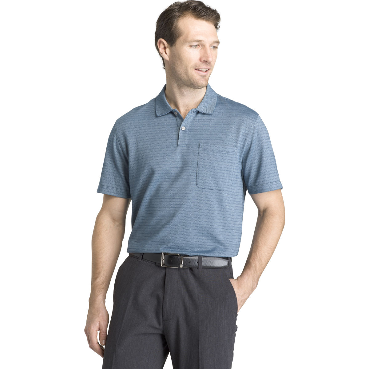 Van Heusen Men's Flex Jacquard Stripe Short-Sleeve Polo Shirt - Blue, L