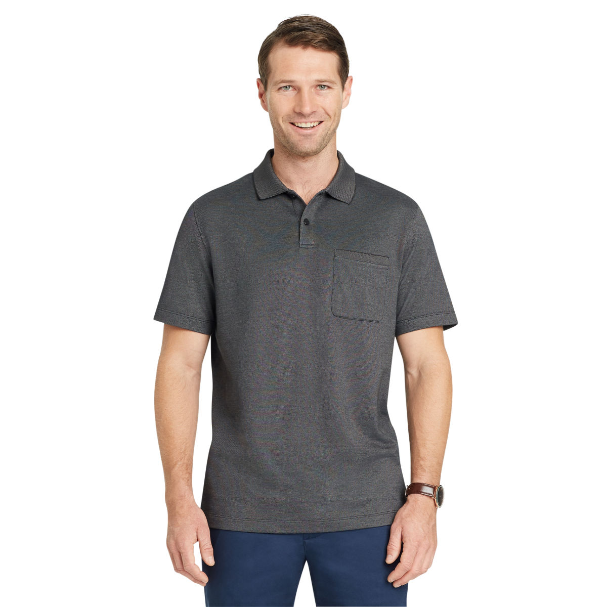 Van Heusen Men's Flex Solid Tip Short-Sleeve Polo Shirt - Black, L