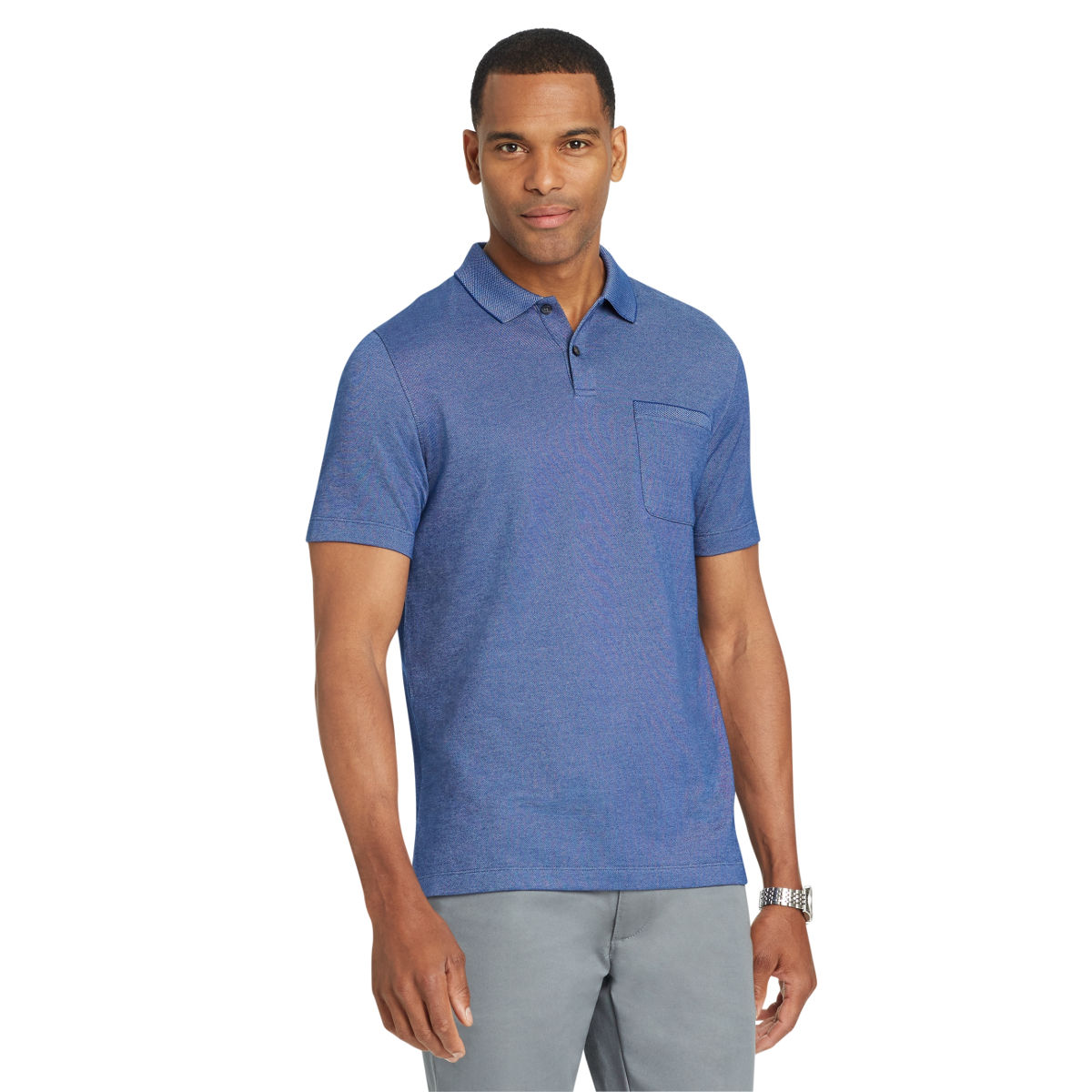 Van Heusen Men's Flex Solid Tip Short-Sleeve Polo Shirt - Blue, L