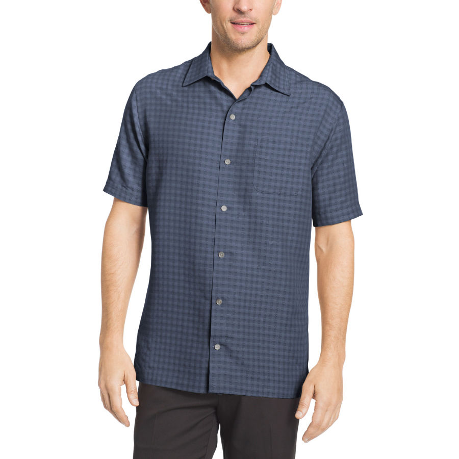 Van Heusen Men's Grid Short-Sleeve Shirt - Blue, L