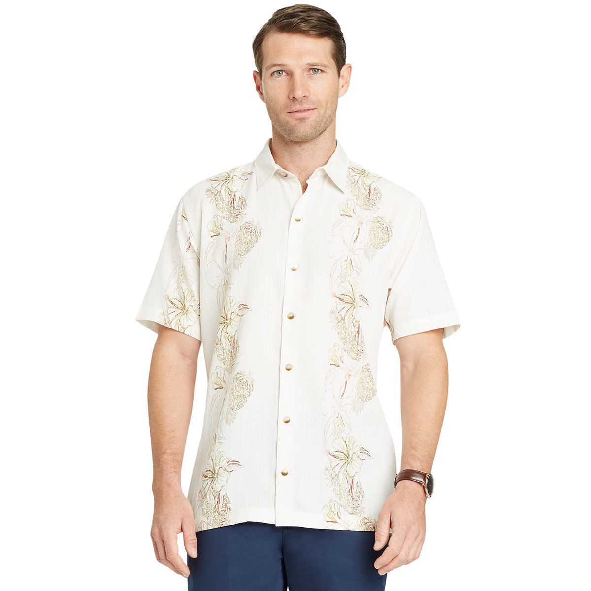 Van Heusen Men's Air Print Short-Sleeve Shirt - White, XL