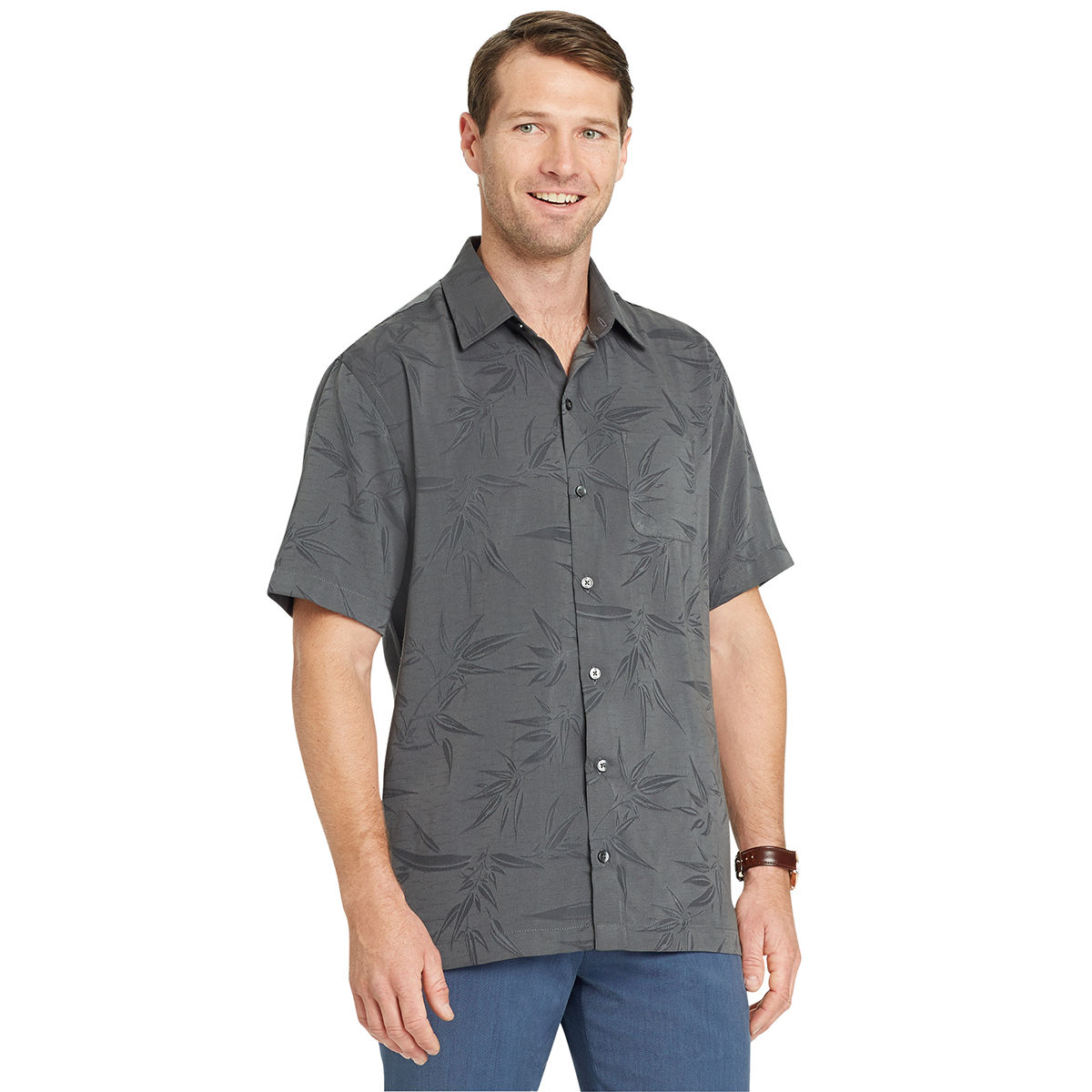 Van Heusen Men's Air Print Jacquard Short-Sleeve Shirt - Black, XL