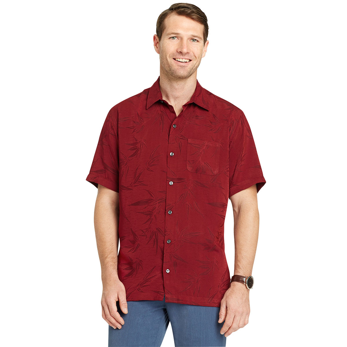 Van Heusen Men's Air Print Jacquard Short-Sleeve Shirt - Red, M