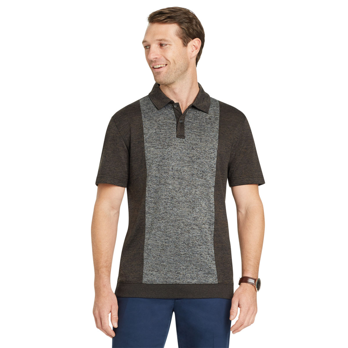 Van Heusen Men's Air Banded Bottom Short-Sleeve Polo Shirt - Black, L