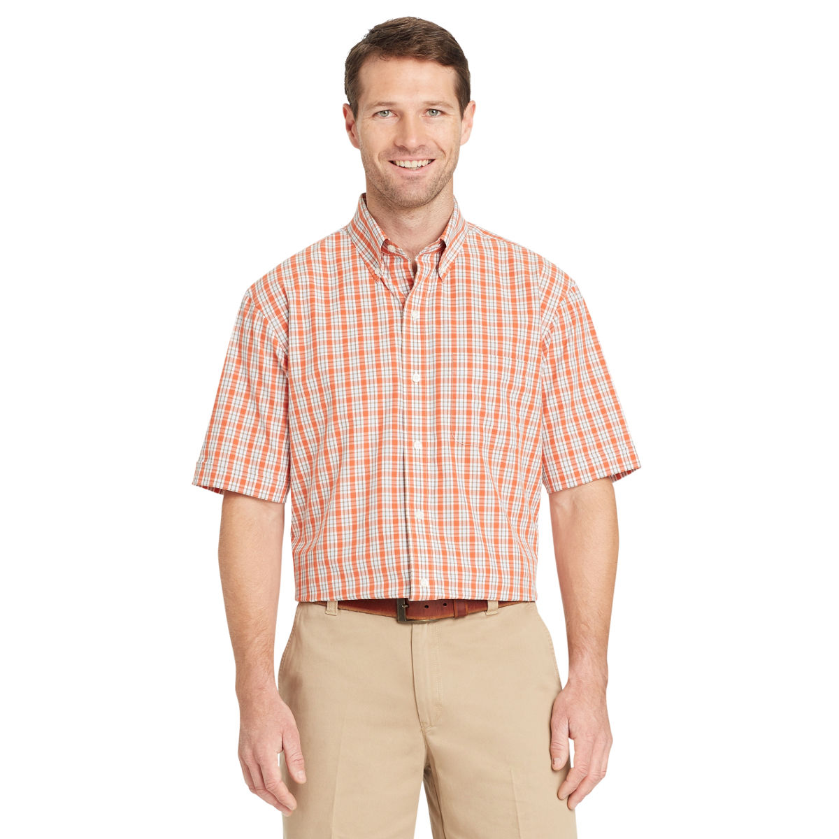 Arrow Men's Hamilton Plaid Short-Sleeve Shirt - Orange, XXL