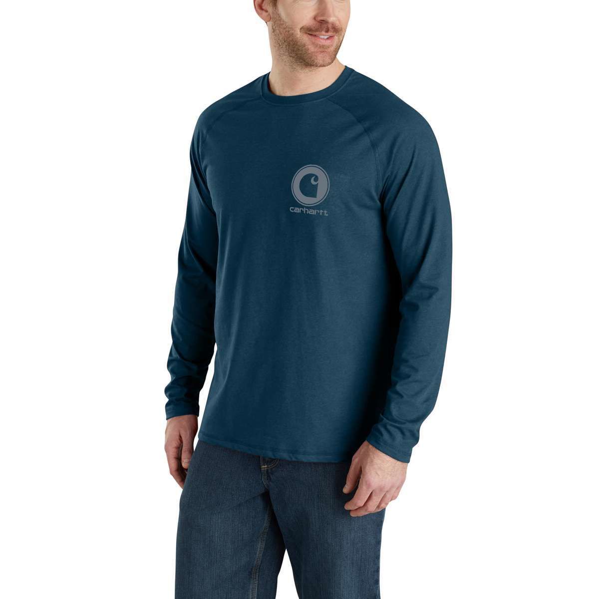 Carhartt Men's Force Delmont Long-Sleeve Graphic Tee - Blue, M