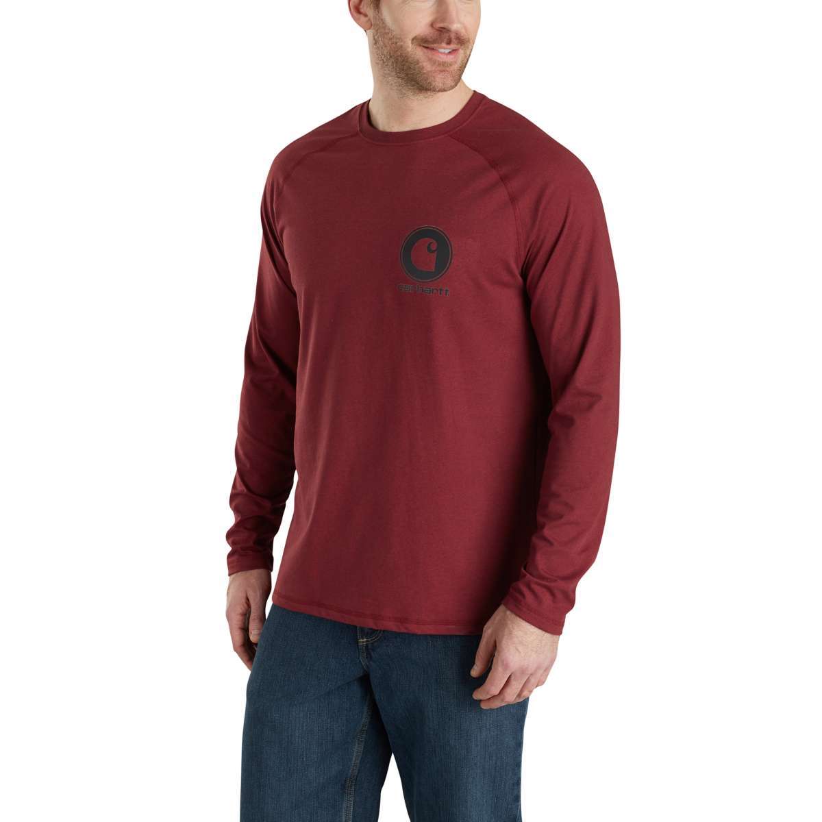 Carhartt Men's Force Delmont Long-Sleeve Graphic Tee - Red, M