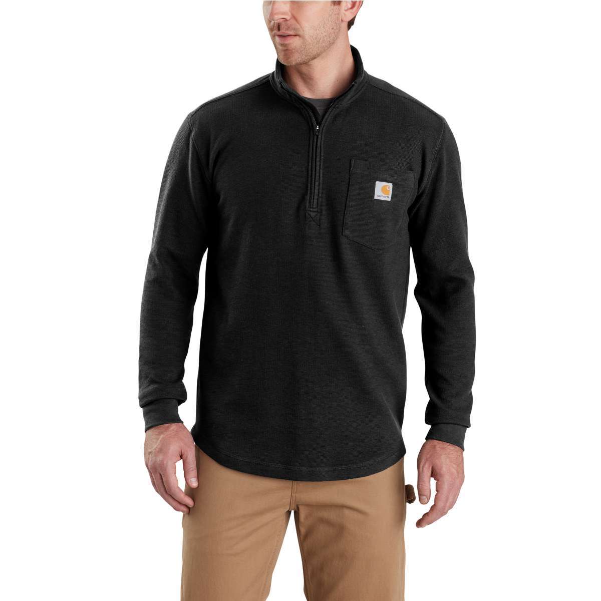 Carhartt Men's Tilden Long-Sleeve Waffle Knit Half-Zip Pullover - Black, L