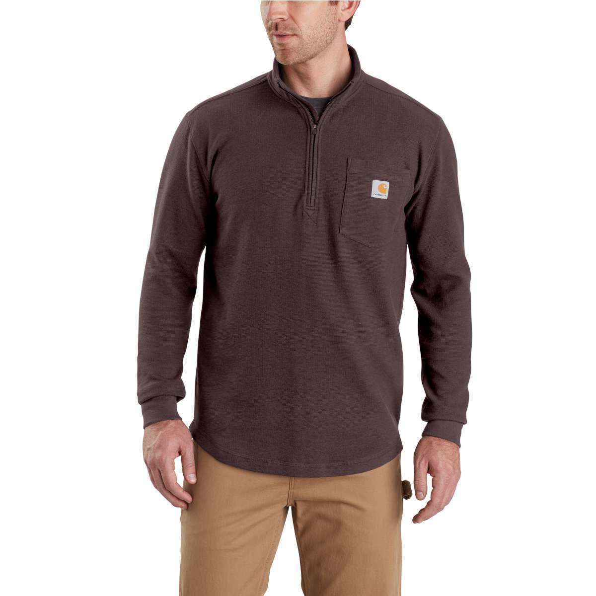 Carhartt Men's Tilden Long-Sleeve Waffle Knit Half-Zip Pullover - Red, XXL