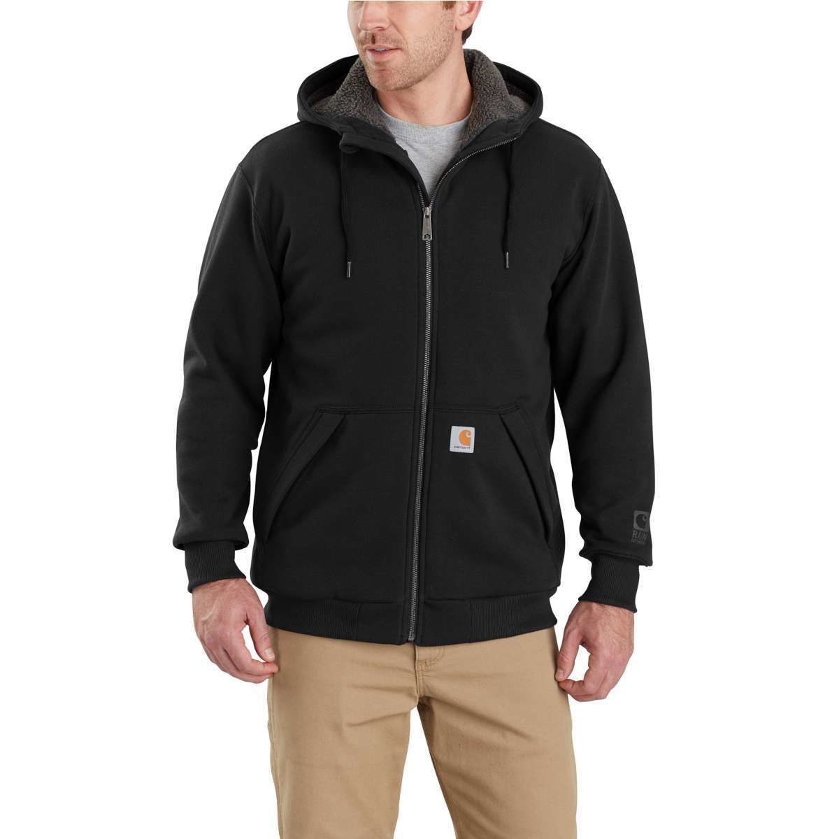 Carhartt Men's Rain Defender Rockland Sherpa-Lined Full-Zip Hoodie - Black, XXL