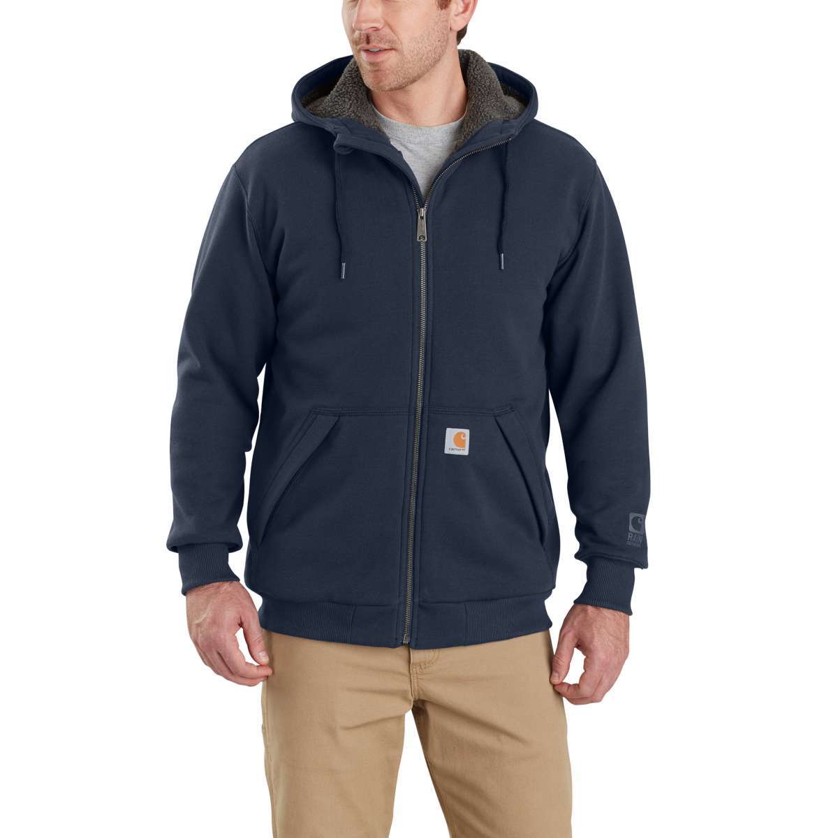 Carhartt Men's Rain Defender Rockland Sherpa-Lined Full-Zip Hoodie - Blue, M