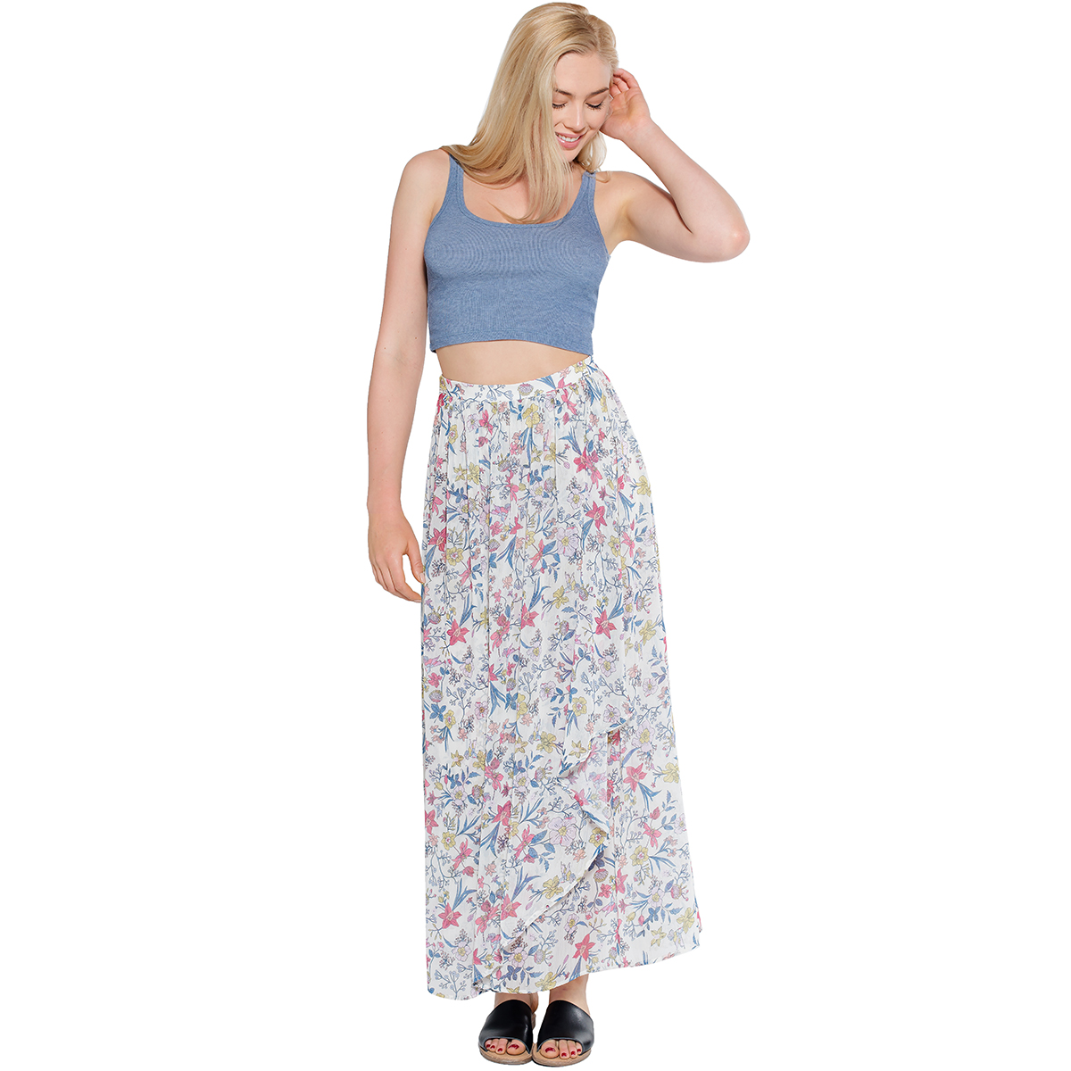 TAYLOR & SAGE Juniors' Floral Wrap Maxi Skirt - White, XL