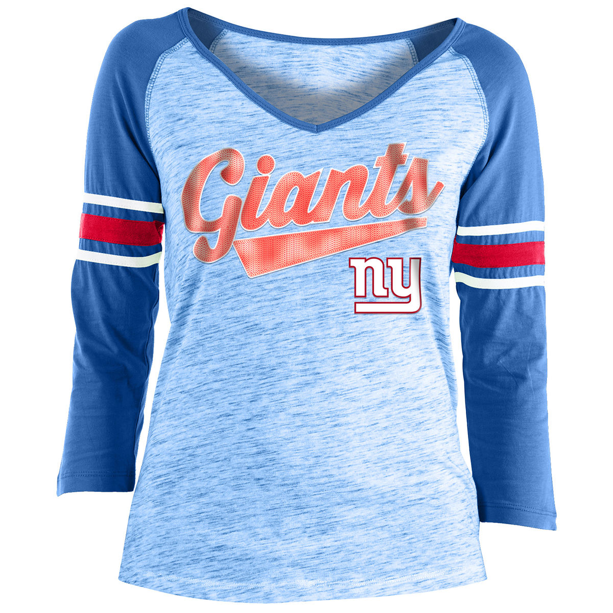 NEW YORK GIANTS Women's Space-Dye Sequin Logo Raglan A 3/4-Sleeve Tee - Blue, XL