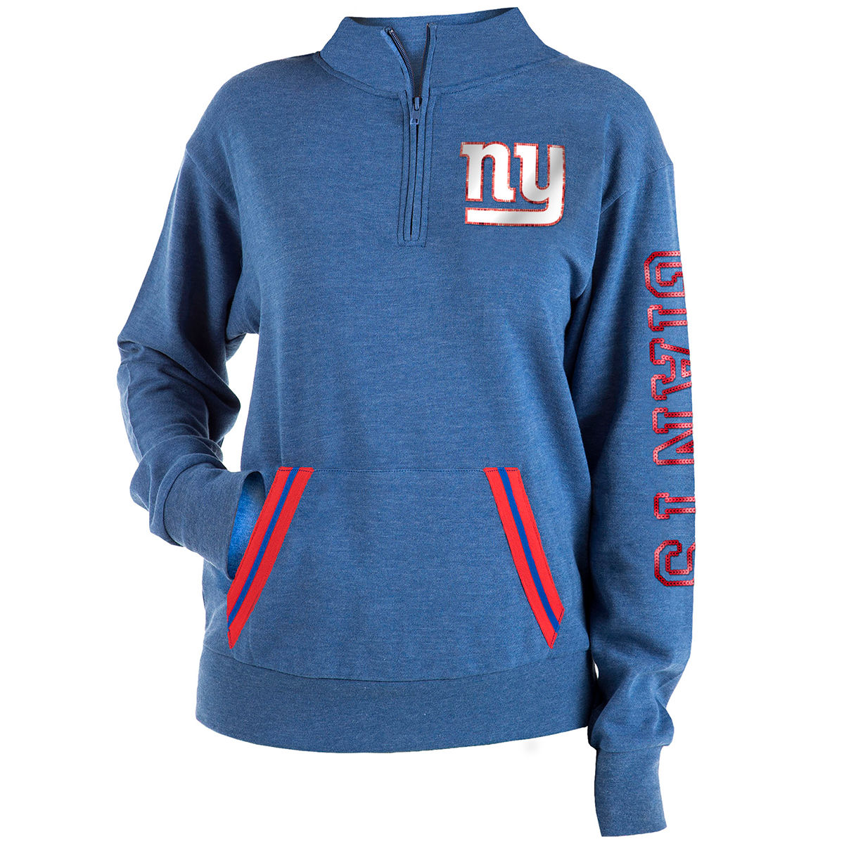 NEW YORK GIANTS Women's Tri-Blend Half Zip Pullover - Blue, XL