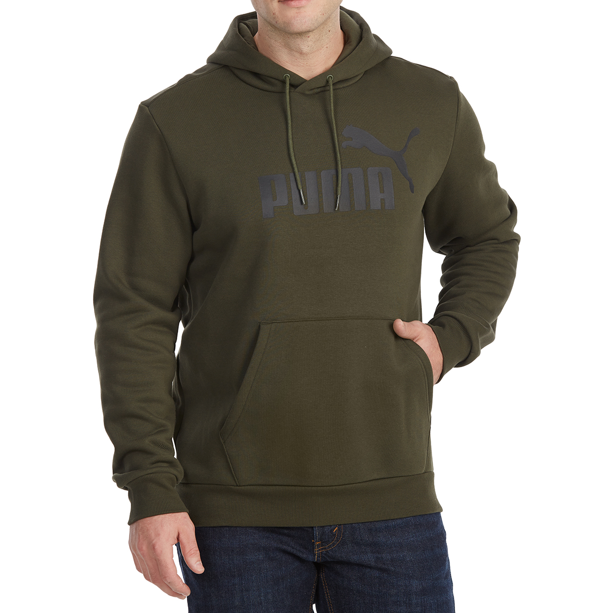 Puma Men's Essentials Fleece Pullover Hoodie - Green, XXL