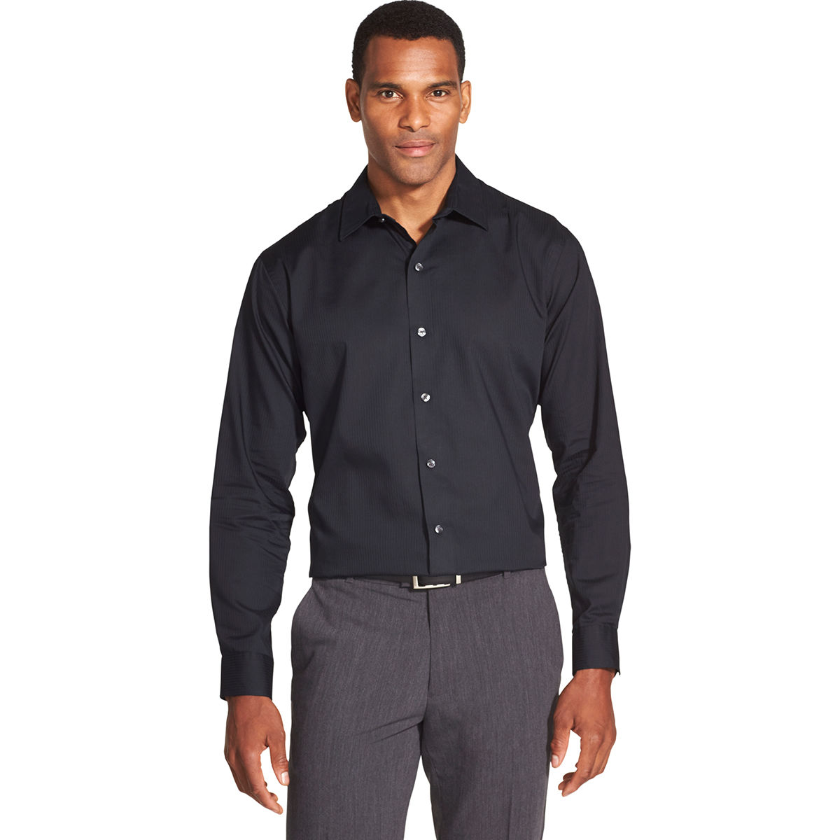 Van Heusen Men's Easy Care Sateen Stripe Long-Sleeve Shirt - Black, XL