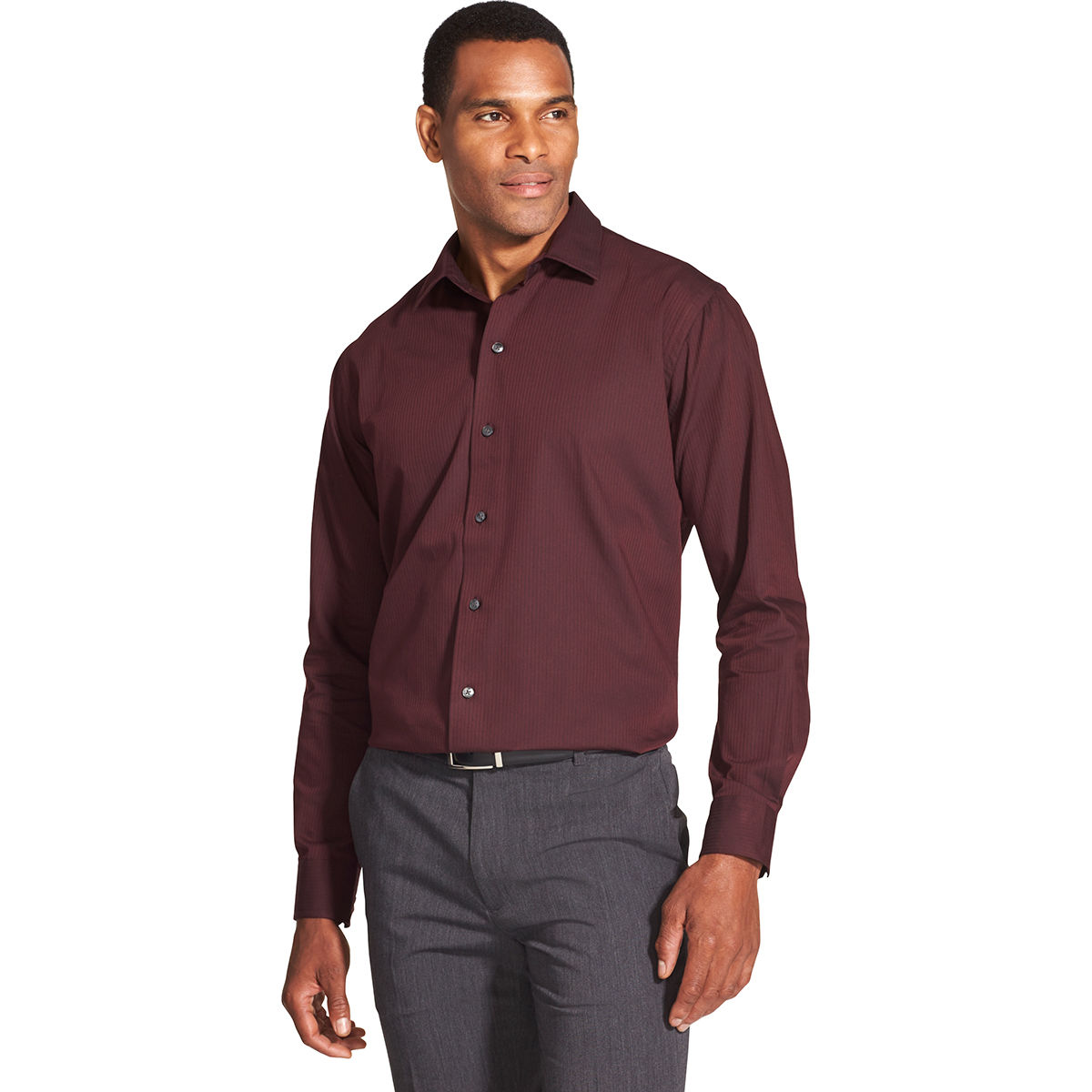 Van Heusen Men's Easy Care Sateen Stripe Long-Sleeve Shirt - Red, M