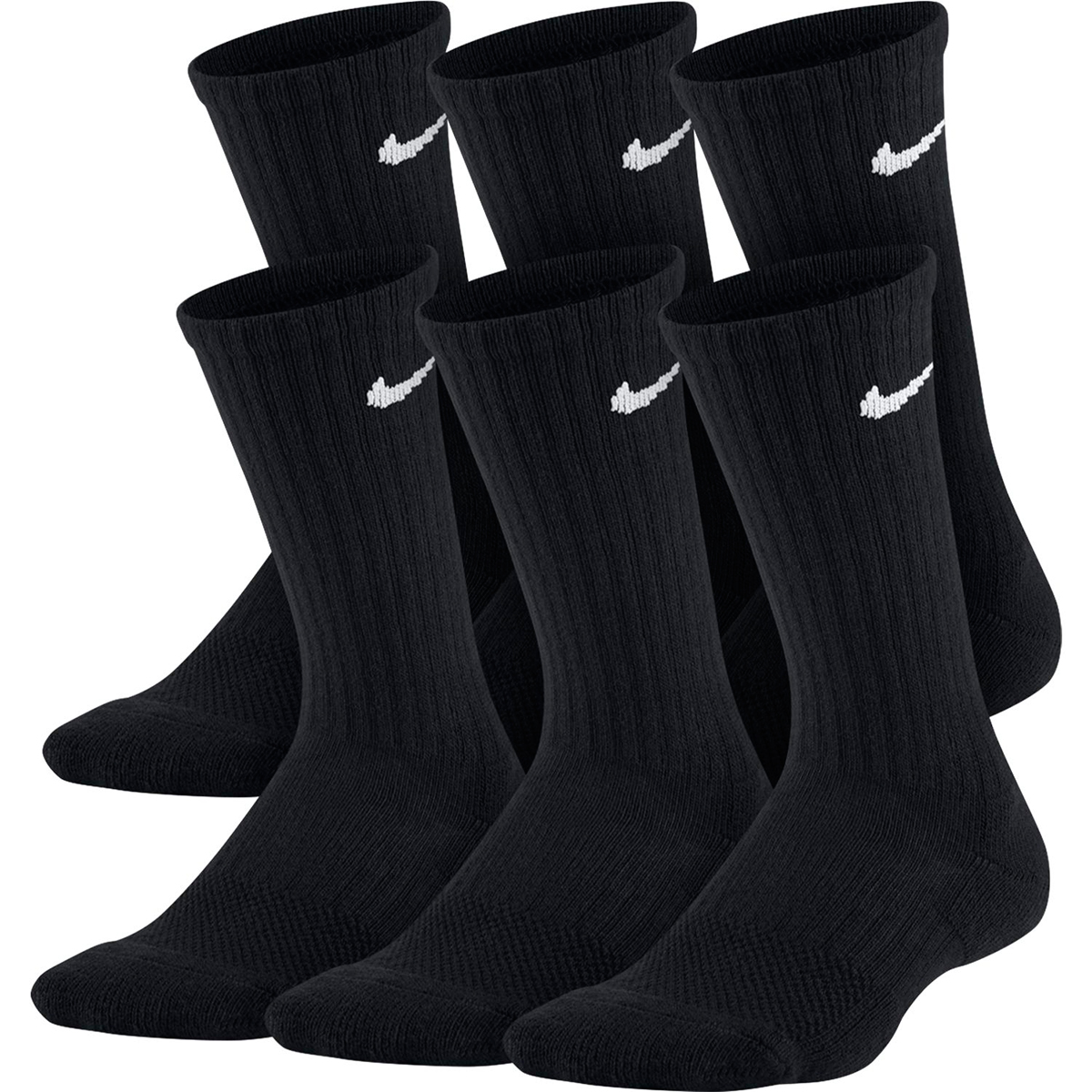 Nike Boys' Performance Cushioned Crew Training Socks, 6-Pack - Black, M