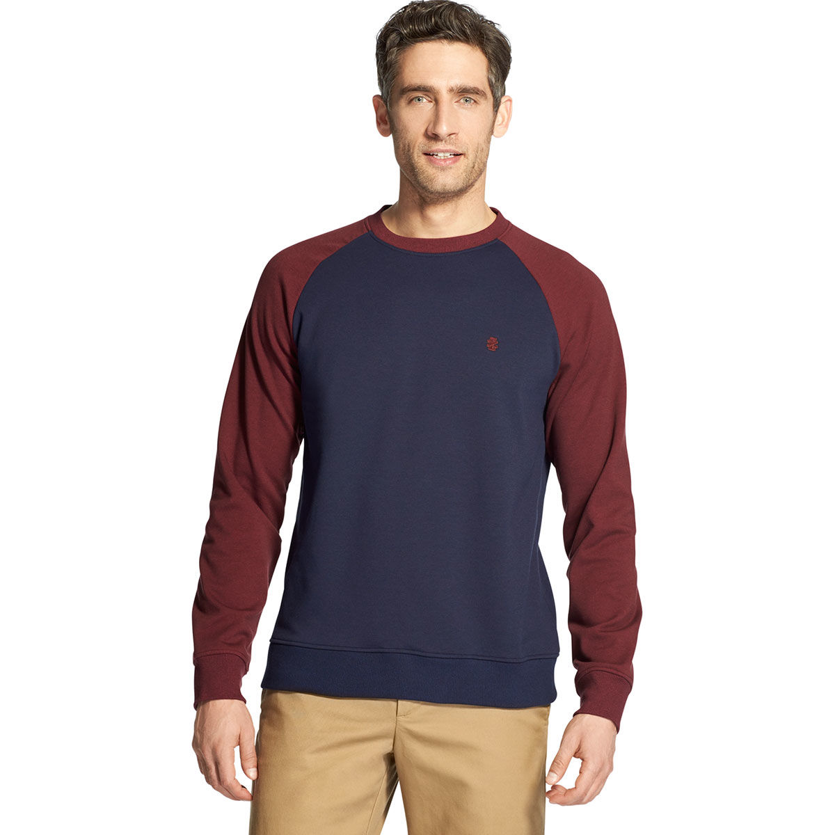 Izod Men's Advantage Performance Stretch Color-Block Raglan Crew Fleece Pullover - Purple, L