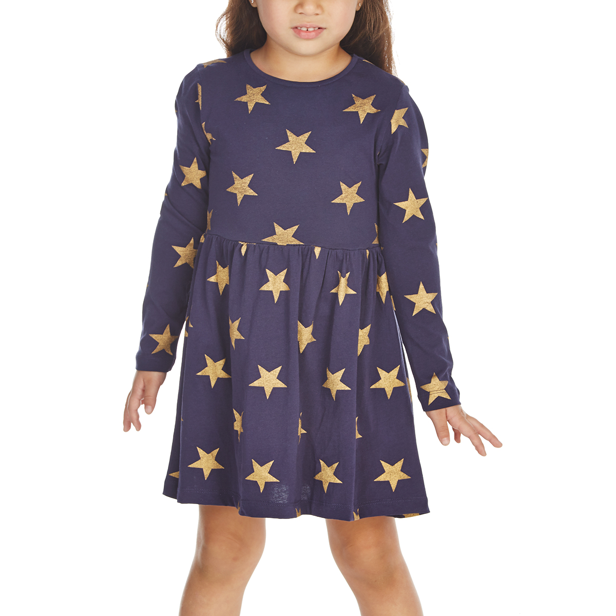 Minoti Little Girls' Long-Sleeve Dress - Blue, 3-4