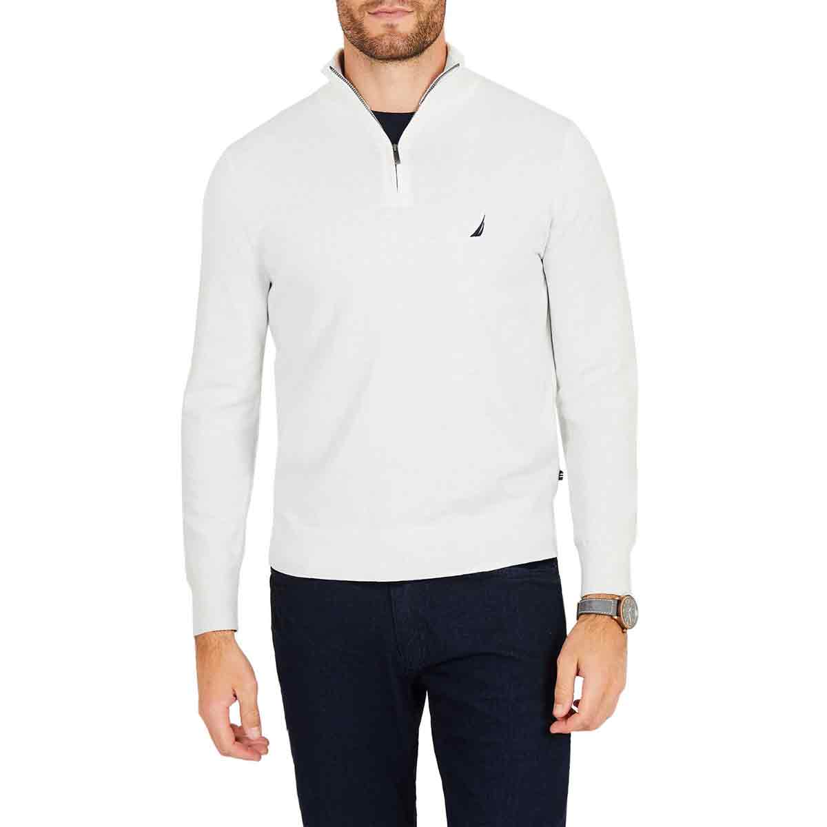 Nautica Men's Navtech Quarter-Zip Mock-Neck Sweater - White, M