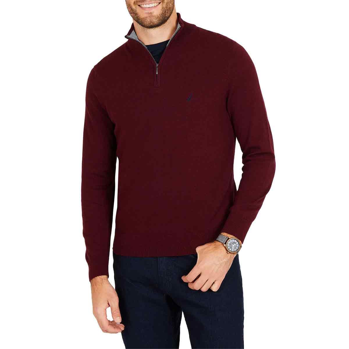 Nautica Men's Navtech Quarter-Zip Mock-Neck Sweater - Red, XXL