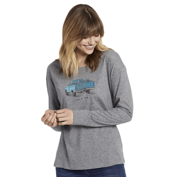 Life Is Good Women's Truck Love Long-Sleeve Breezy Tee - Black, M