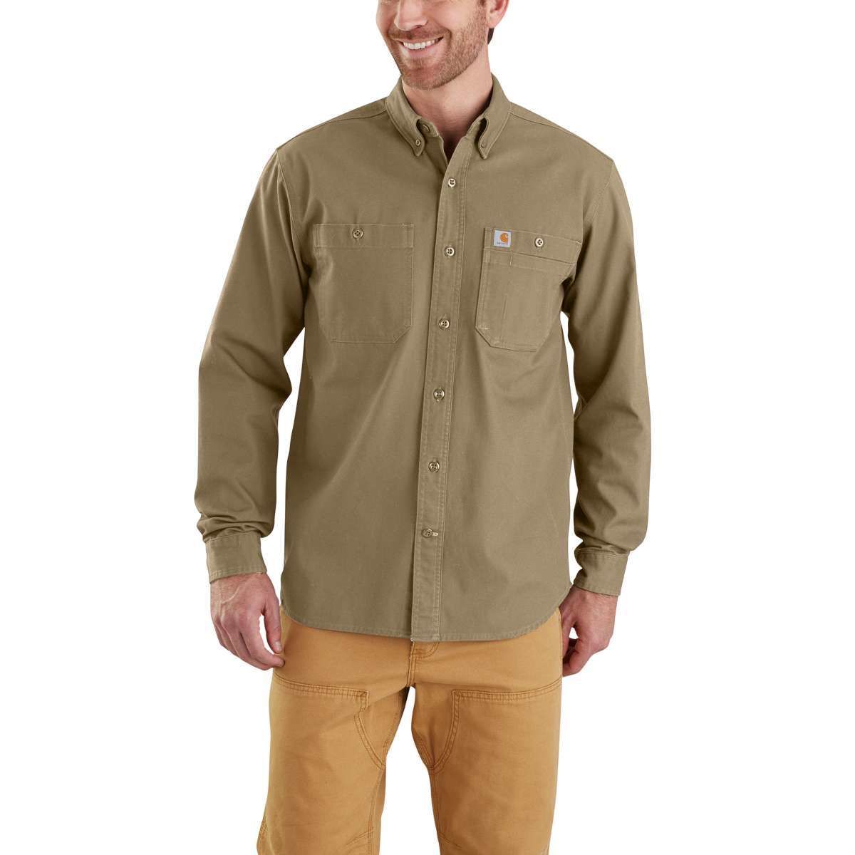 Carhartt Men's Rugged Flex Rigby Long-Sleeve Work Shirt - Brown, XL