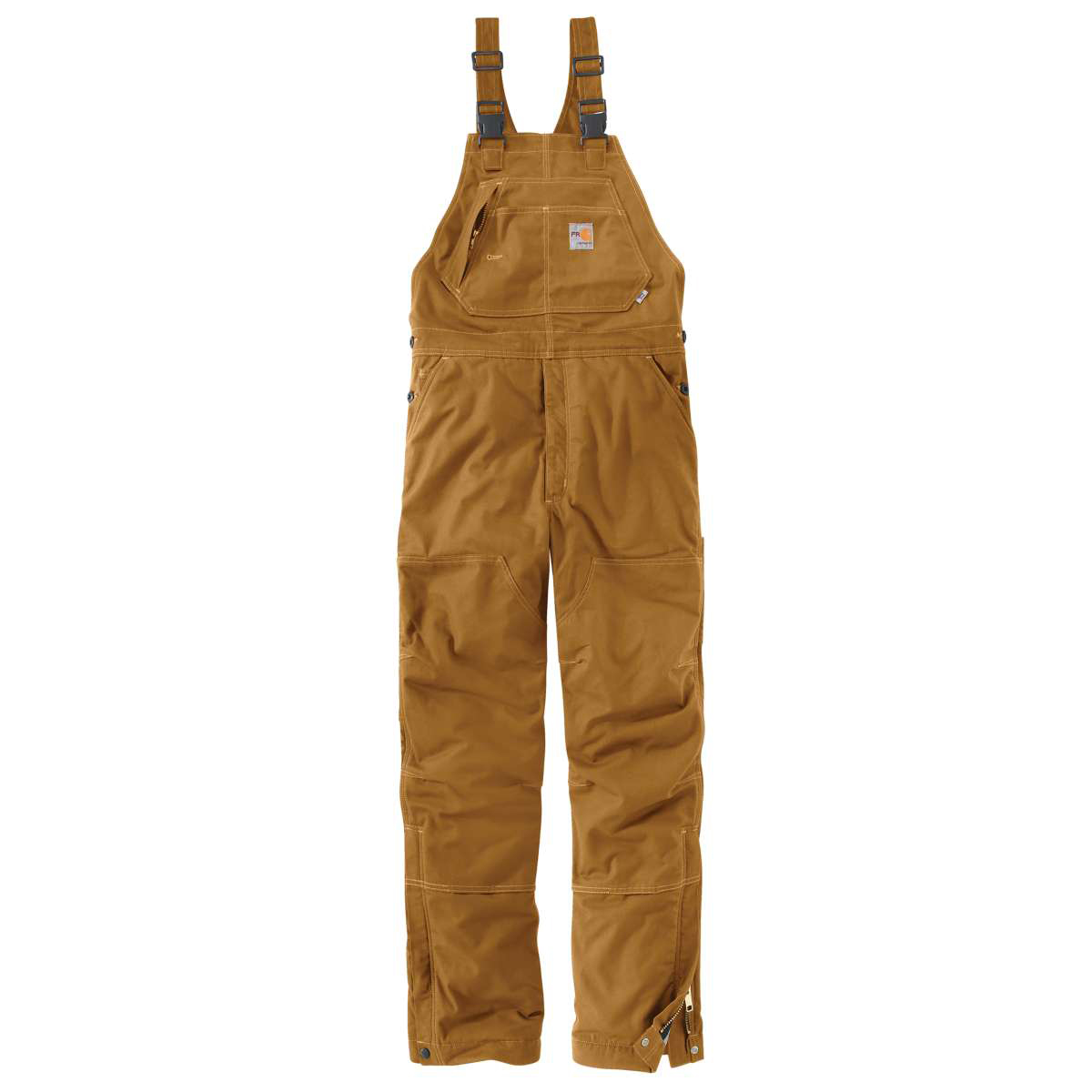 Carhartt Men's Flame-Resistant Quick Duck Lined Bib Overalls, Extended Sizes - Brown, 46/28