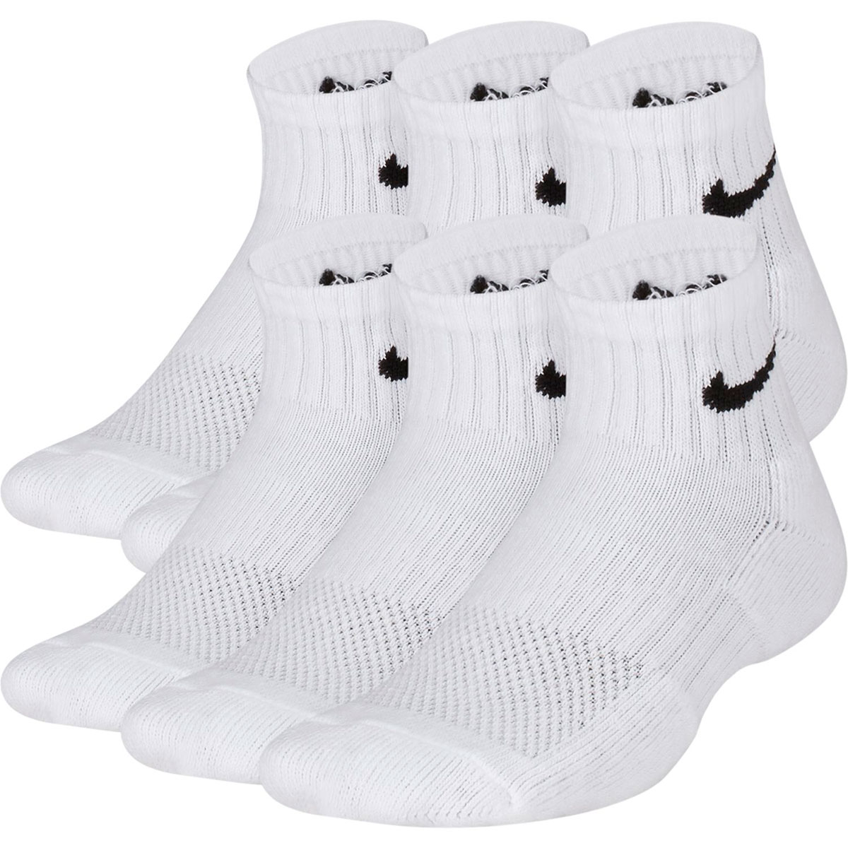 Nike Boys' Performance Cushioned Quarter Training Socks, 6-Pack - White, M