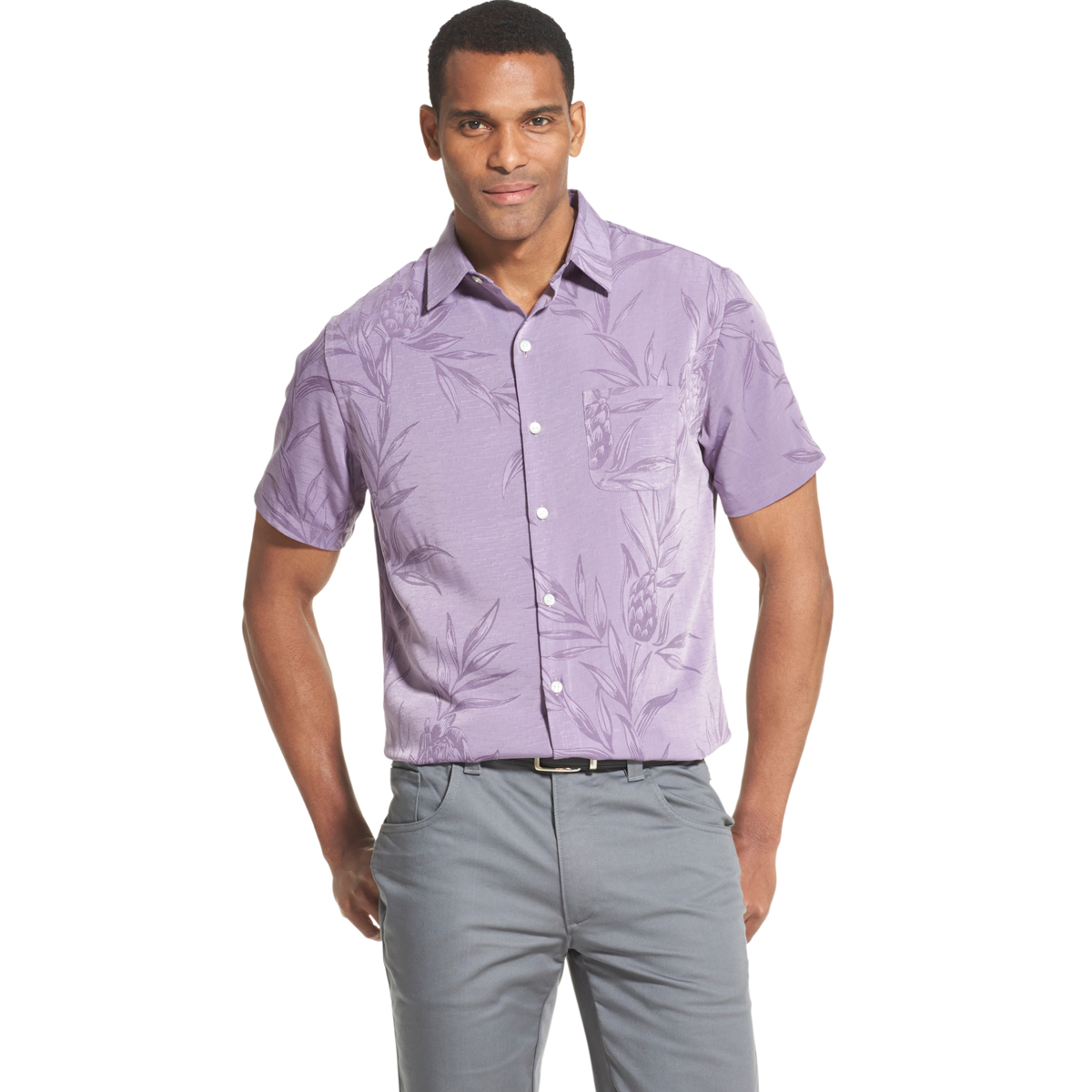 Van Heusen Men's Jaquard Short-Sleeve Shirt - Purple, L