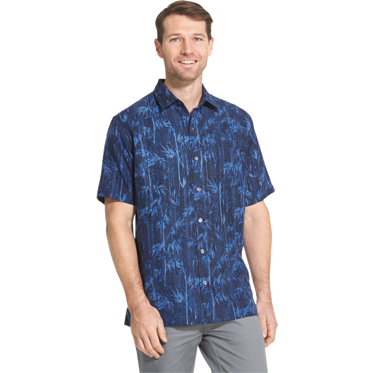 Van Heusen Men's Air Poly Short-Sleeve Shirt - Blue, L