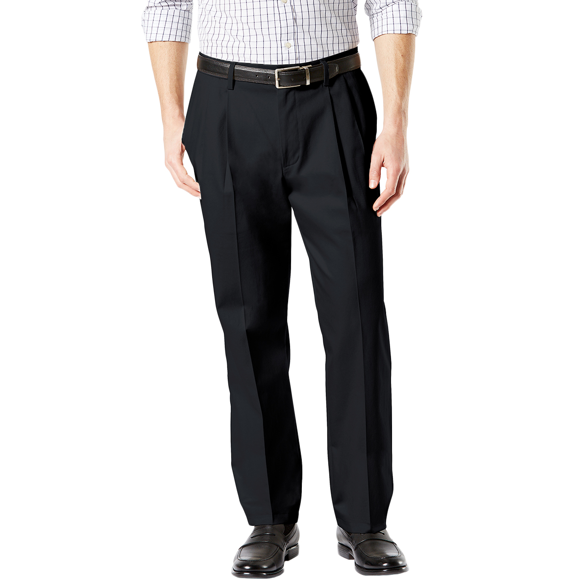 Dockers Men's Classic Fit Signature Khaki 2.0 Stretch Pleated Crease Pants - Black, 34/32