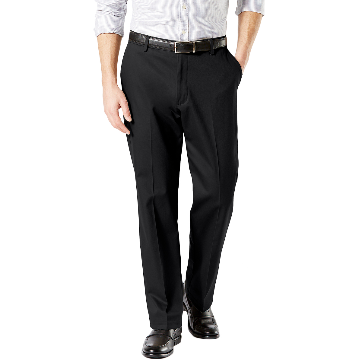 Dockers Men's Classic Fit Signature Khaki 2.0 Flat-Front Stretch Crease Pants - Black, 33/30