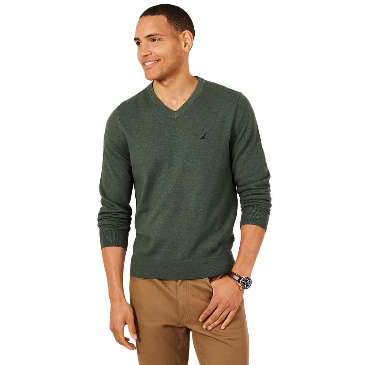 Nautica Men's Jersey Navtech V-Neck Sweater - Green, L