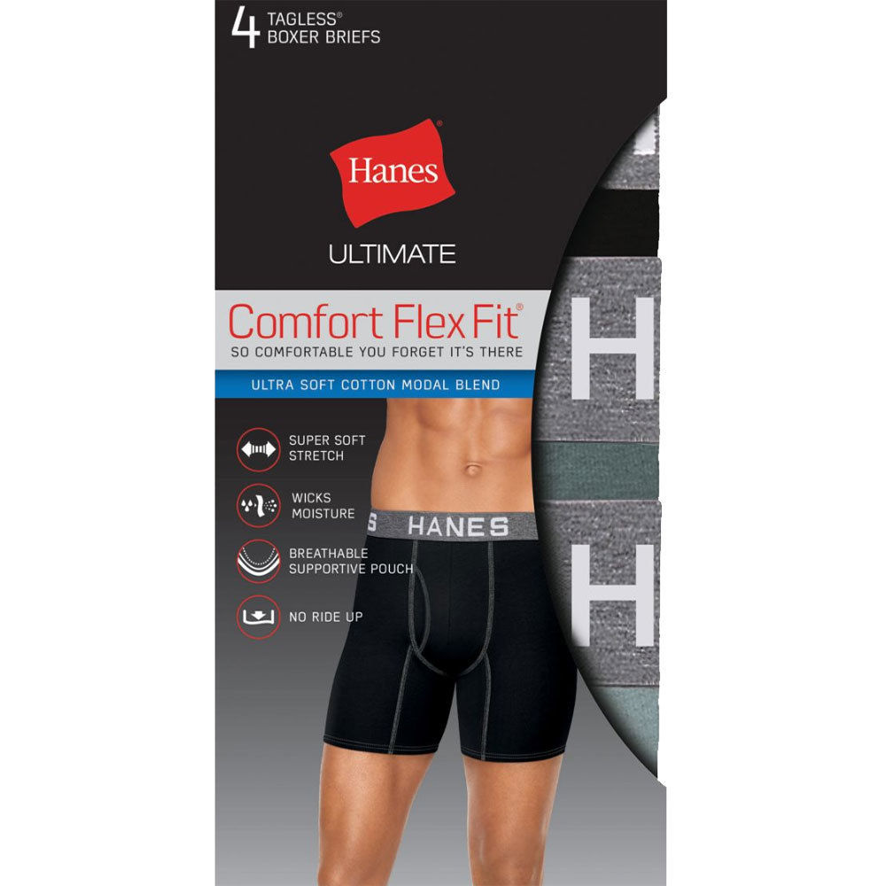 HANES Men's Ultimate Comfort Flex Fit Ultra Soft Boxer Briefs, 4