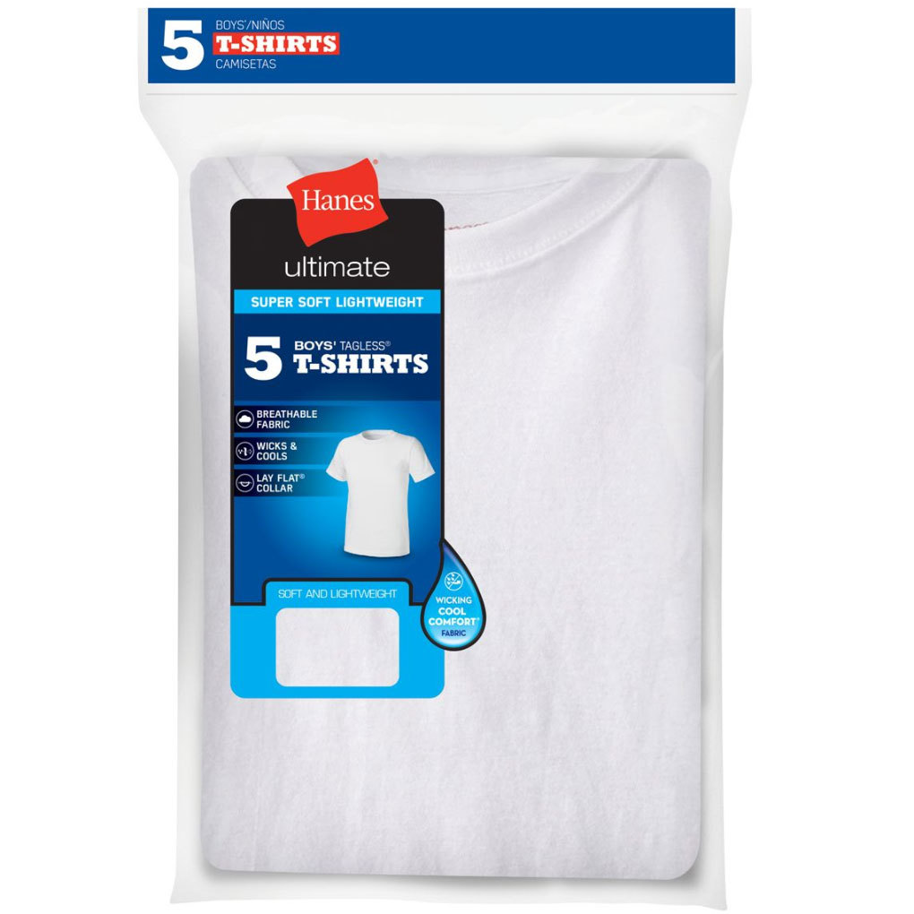 Hanes Boys' Ultimate Lightweight Undershirts, 5-Pack - White, M