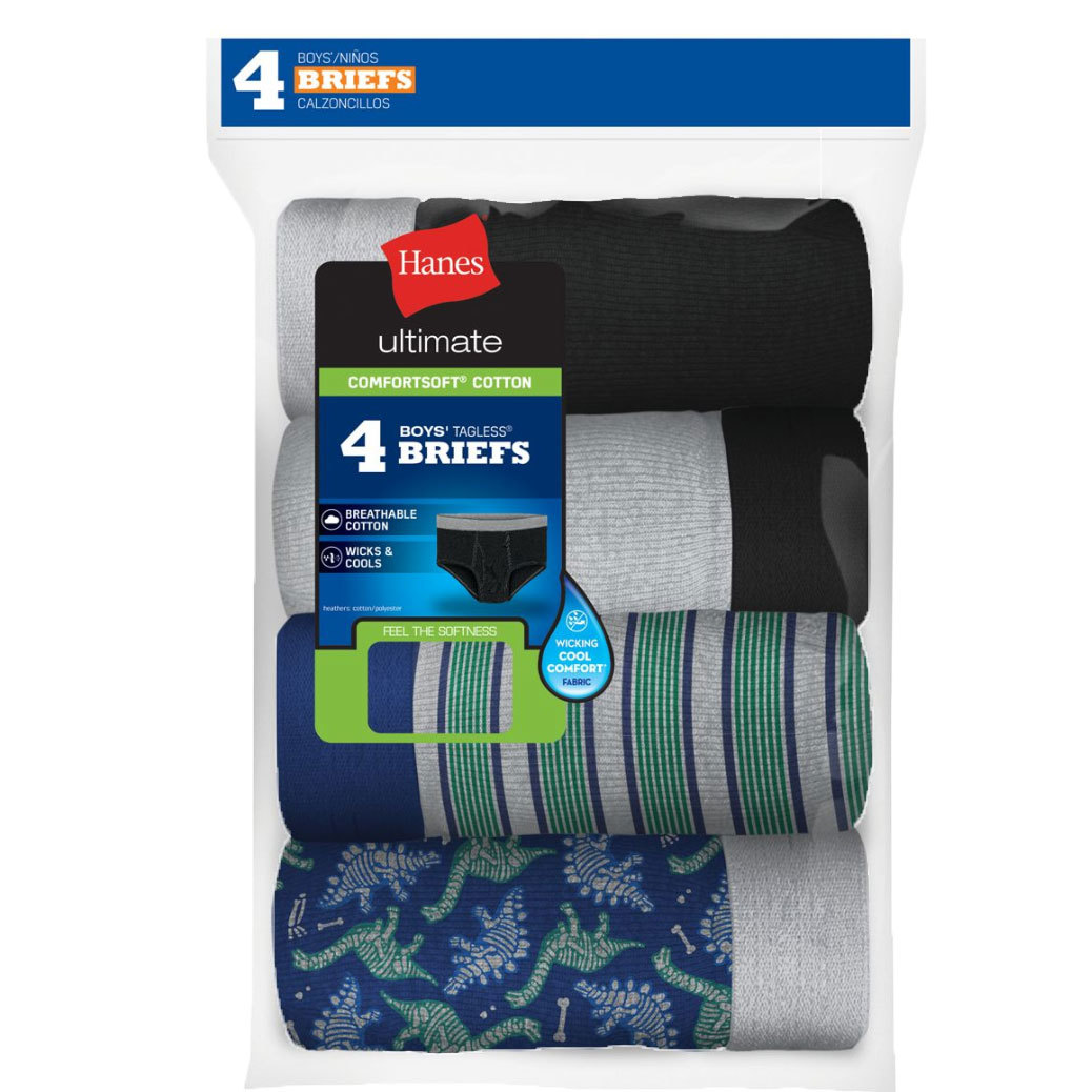 Hanes Boys' Ultimate Comfortsoft Cotton Briefs, 4-Pack - Various Patterns, M