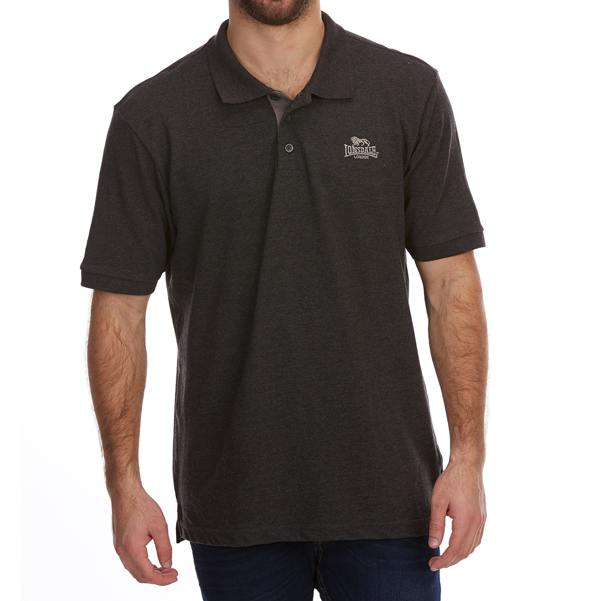 Lonsdale Men's Short-Sleeve Plain Polo Shirt - Black, M