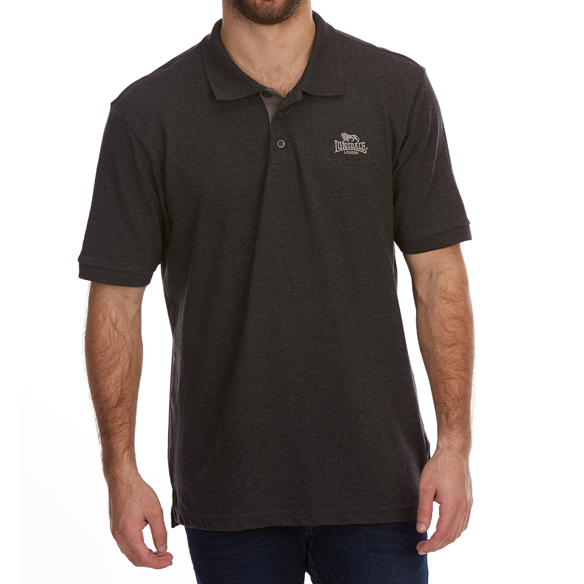 Lonsdale Men's Short-Sleeve Plain Polo Shirt - Black, 4XL