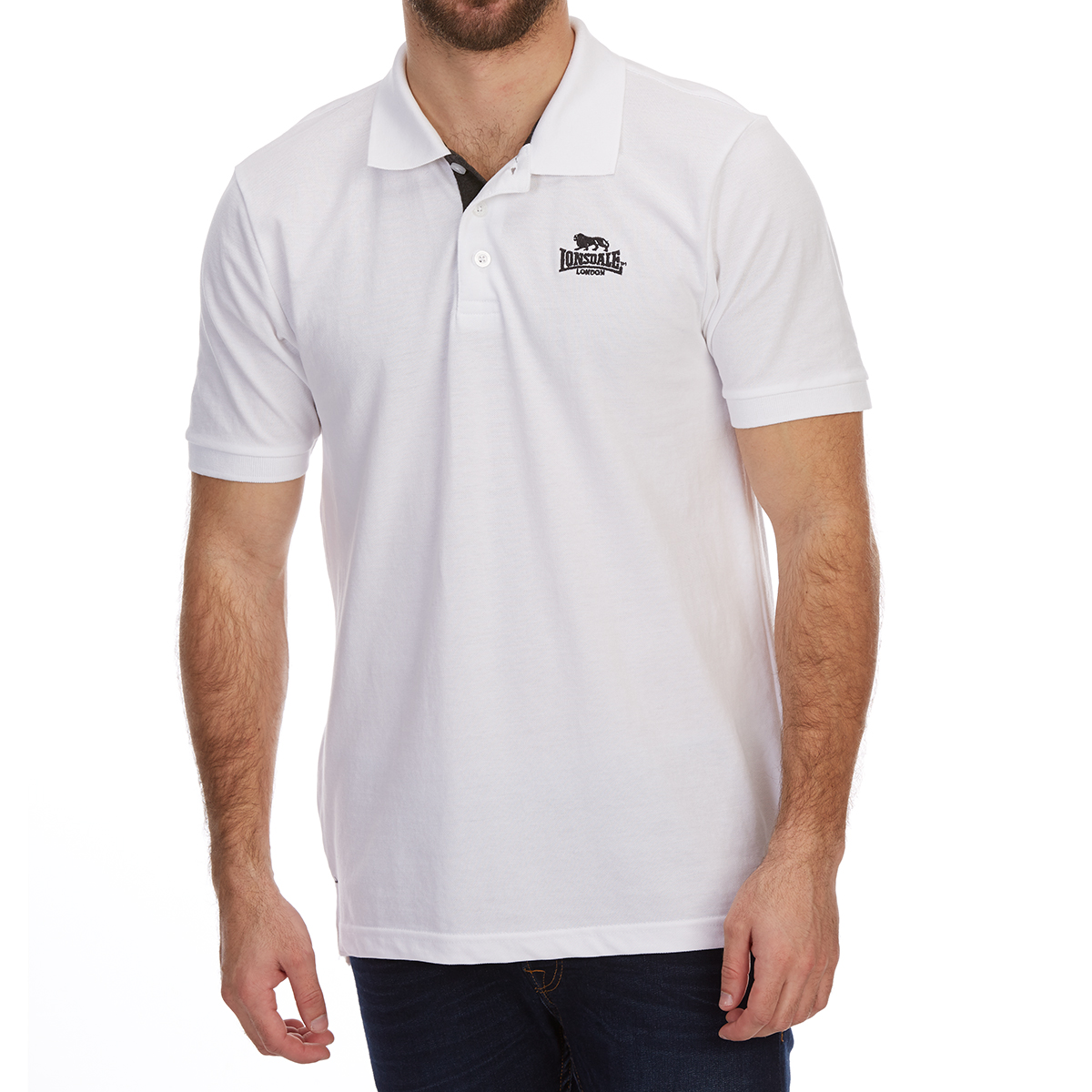 Lonsdale Men's Short-Sleeve Plain Polo Shirt - White, M