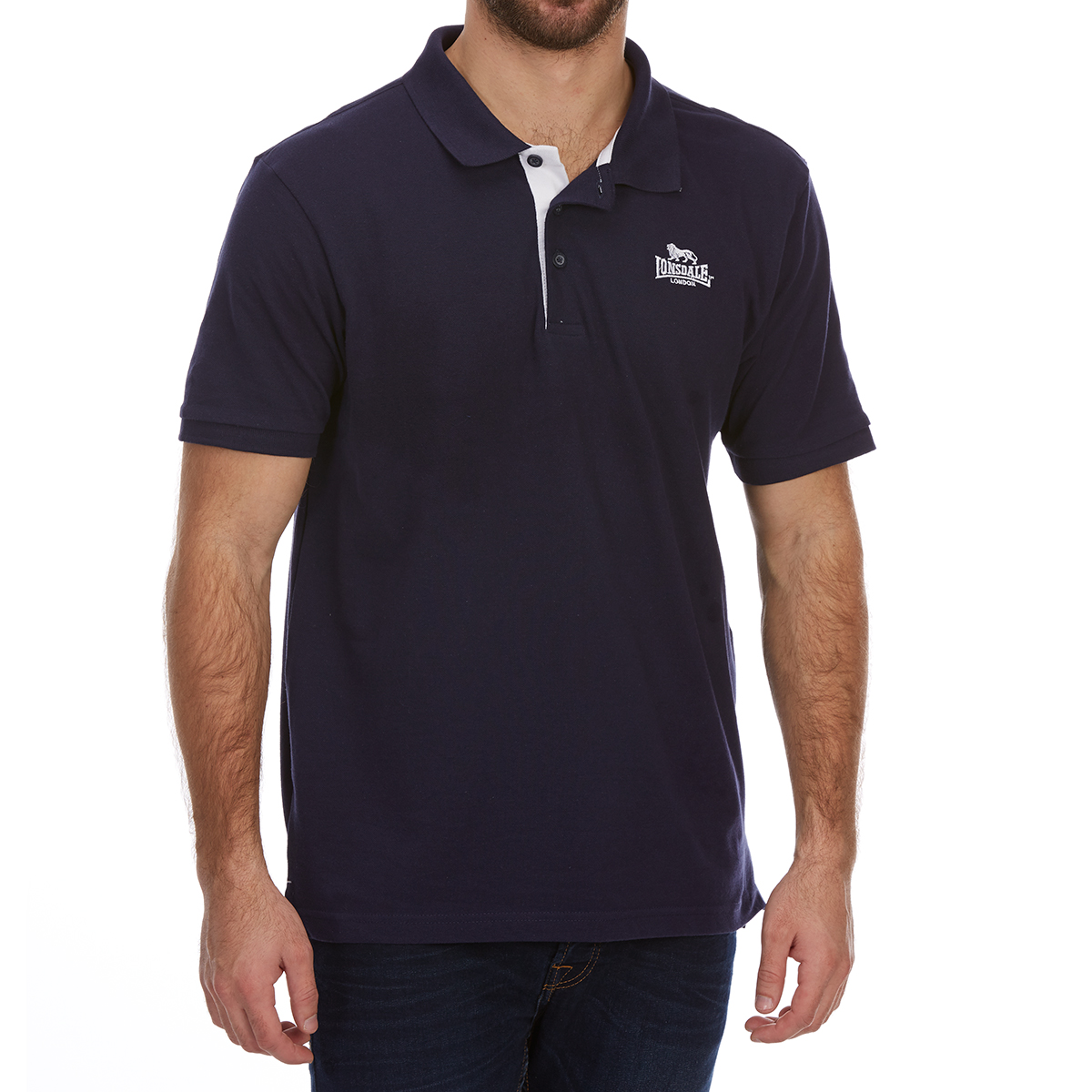 Lonsdale Men's Short-Sleeve Plain Polo Shirt - Blue, XS