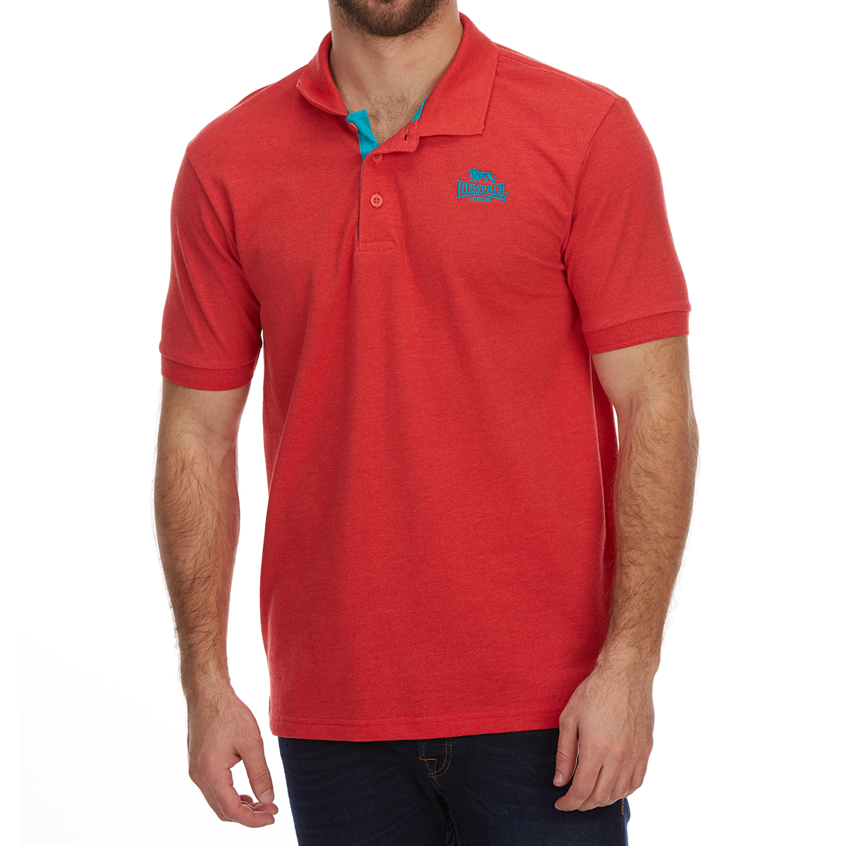 Lonsdale Men's Short-Sleeve Plain Polo Shirt - Red, 4XL