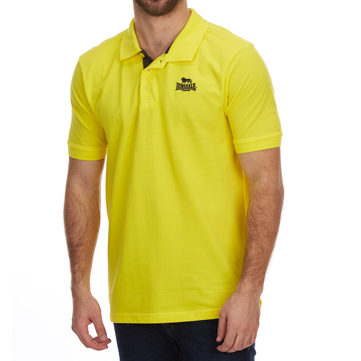 Lonsdale Men's Short-Sleeve Plain Polo Shirt - Yellow, 4XL